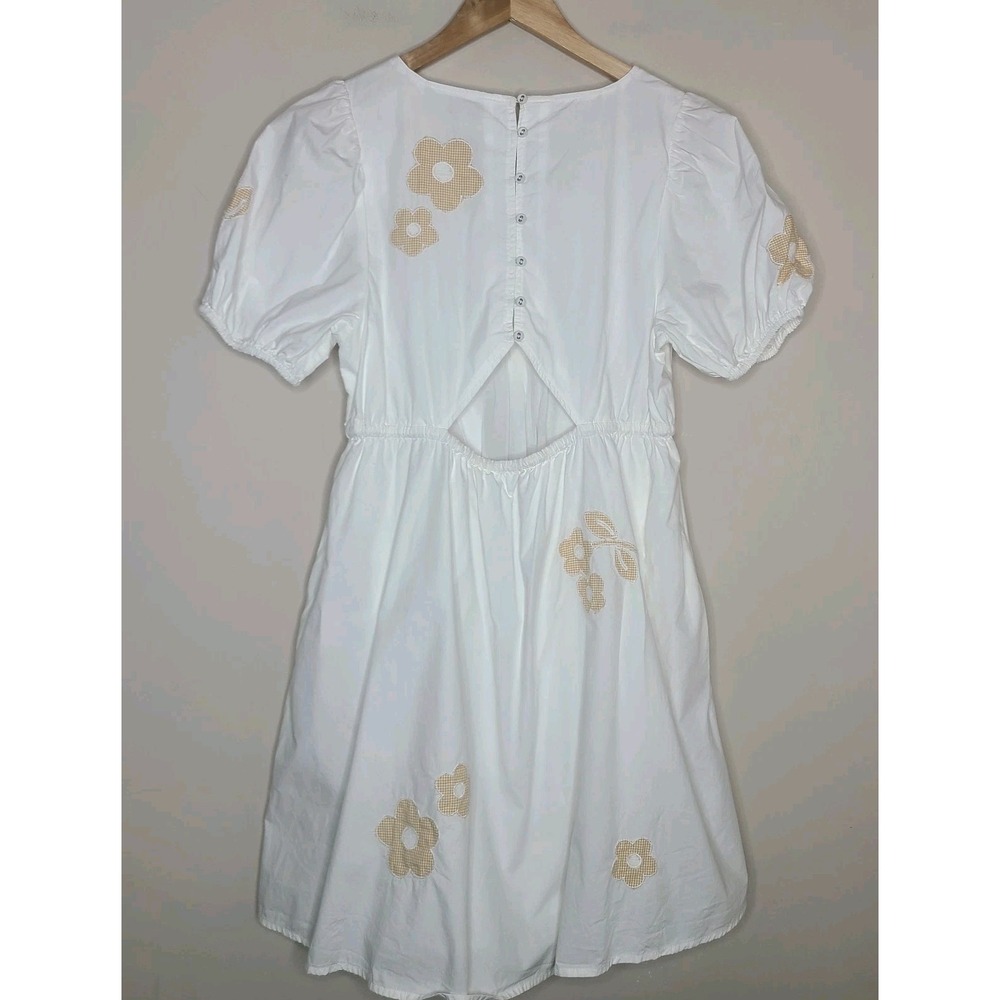 Madewell Annamarie White Puff Slee Mini Dress 100% Cotton Floral Women's Size 10 - Picture 4 of 9